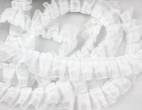 trsf1225pk 25mm wide white pleated organza ribbon with 16mm white lace b